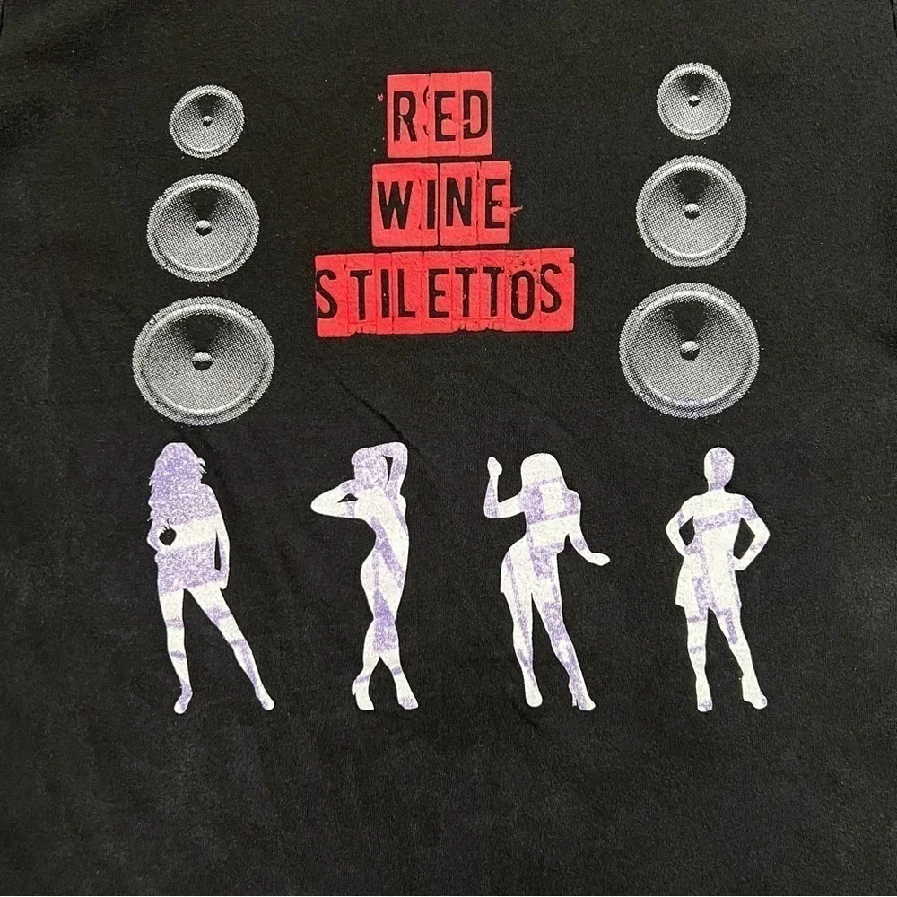 Red Wine Stilettos DJ Y2K Graphic Tee Shirt 👠 🍷 - Picture 3 of 5